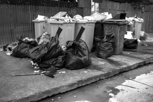 Front view of a small skip placed outside a terraced house in an urban area